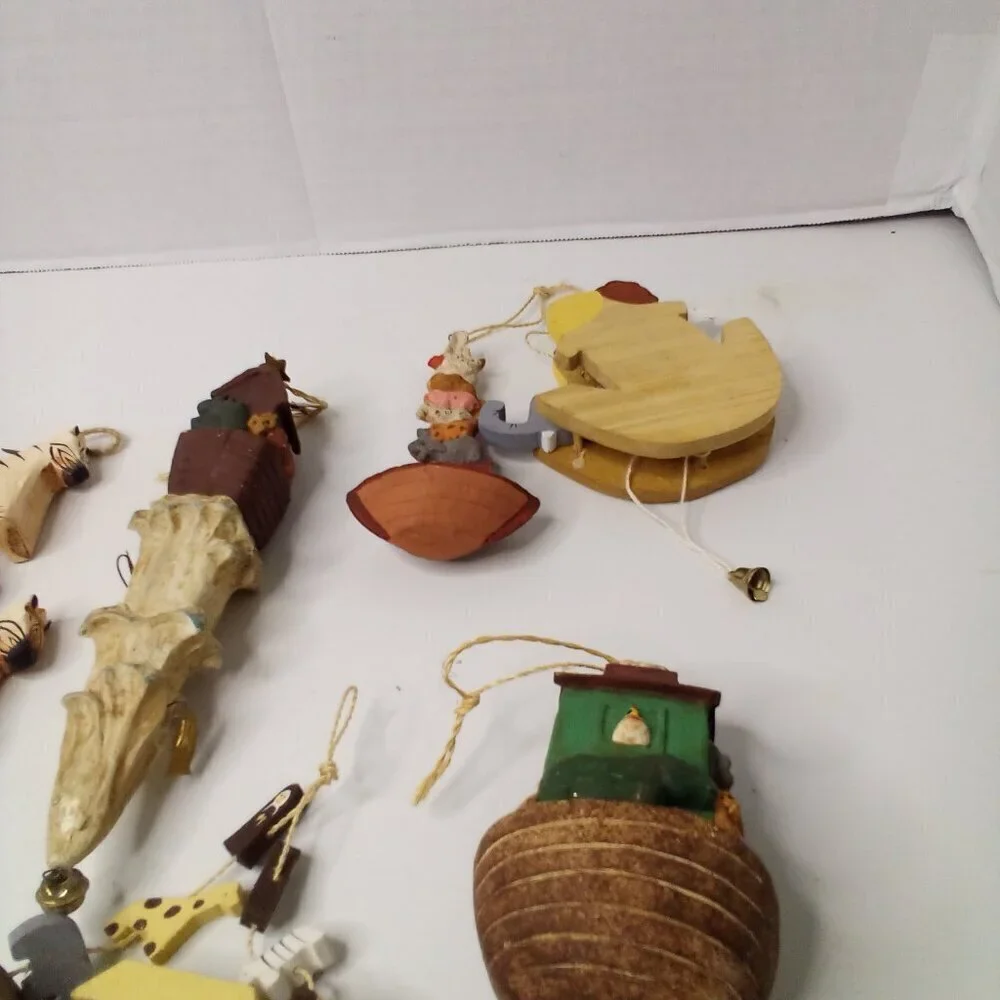 Vintage Wood Noah's Ark Decor Lot Bible Animals Hanging Figures
